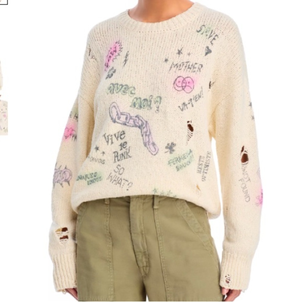 Mother The Biggie Jumper Vive Le Punk Pullover Sweater Crew Neck Stretch Medium